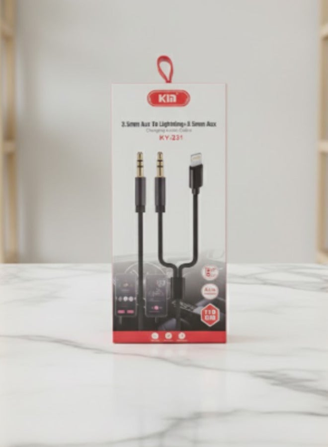 Braided 2-in-1 Lightning and 3.5mm Aux to 3.5mm Male Audio Adapter Cable (110cm)